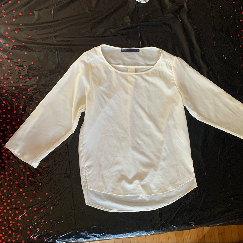 Zara Cream Scoop Neck Blouse with Three-Quarter Sleeves